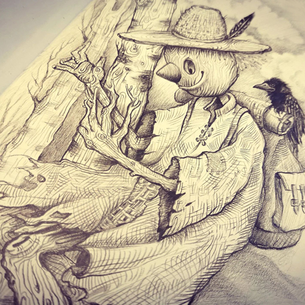 Scarecrow pencil illustration